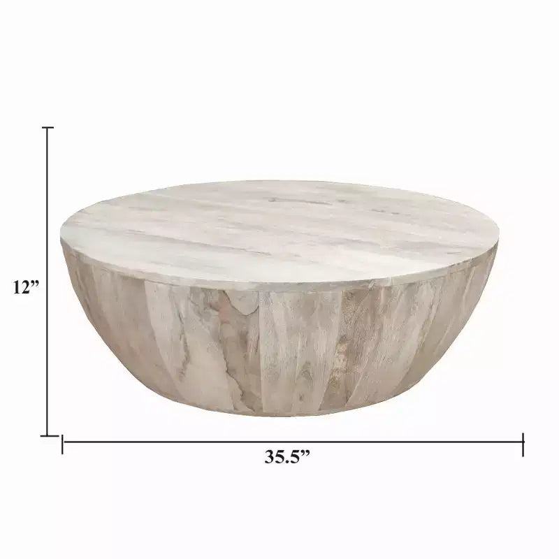 Tavolino da caffè rotondo Royal Hampton 35,5 pollici in legno di mango, venature sottili, bianco anticato
