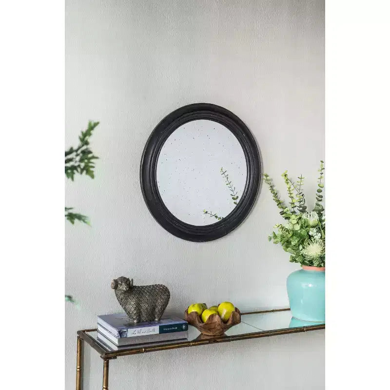 Specchio da parete circolare MAYEERTY 23.5 con cornice in legno nera, specchio decorativo classico antico per soggiorno, ingresso, bagno, ufficio