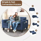 Homdox Divano Letto Trasformabile 6-in-1, Divano a 2 Posti 147cm con Letto Estraibile, Tasche Portaoggetti e 2 Cuscini, Futon Moderno in Lino