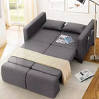Homdox Divano Letto Trasformabile 6-in-1, Divano a 2 Posti 147cm con Letto Estraibile, Tasche Portaoggetti e 2 Cuscini, Futon Moderno in Lino