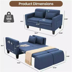 Homdox Divano Letto Trasformabile 6-in-1, Divano a 2 Posti 147cm con Letto Estraibile, Tasche Portaoggetti e 2 Cuscini, Futon Moderno in Lino
