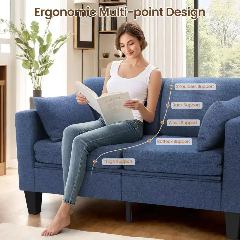 Homdox Divano Letto Trasformabile 6-in-1, Divano a 2 Posti 147cm con Letto Estraibile, Tasche Portaoggetti e 2 Cuscini, Futon Moderno in Lino