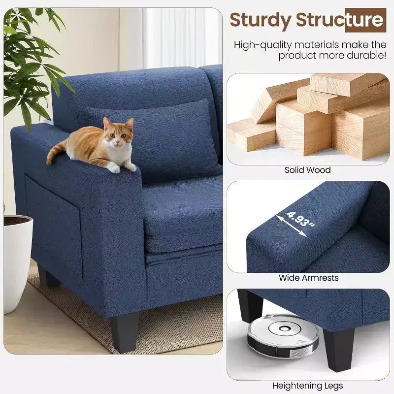 Homdox Divano Letto Trasformabile 6-in-1, Divano a 2 Posti 147cm con Letto Estraibile, Tasche Portaoggetti e 2 Cuscini, Futon Moderno in Lino