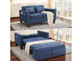 Homdox Divano Letto Trasformabile 6-in-1, Divano a 2 Posti 147cm con Letto Estraibile, Tasche Portaoggetti e 2 Cuscini, Futon Moderno in Lino