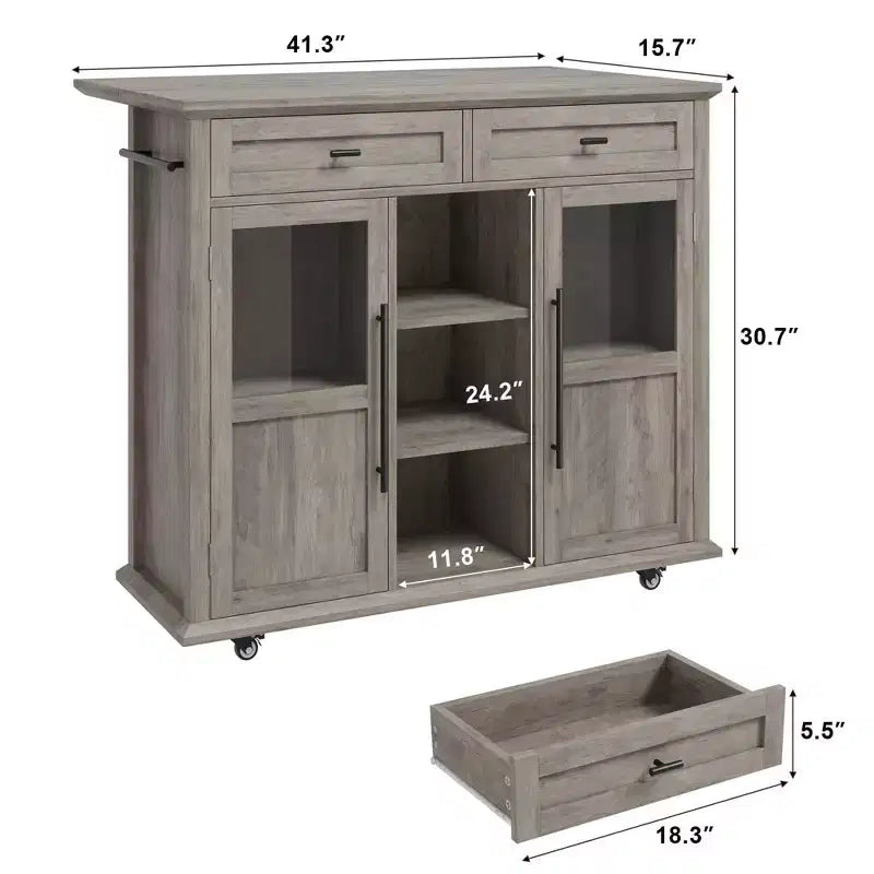 Cassetto portaoggetti, Mobiletto contenitore pieghevole da cucina con piano pieghevole - 2 ante in vetro, portaspezie, portasciugamani per soggiorno, cucina
