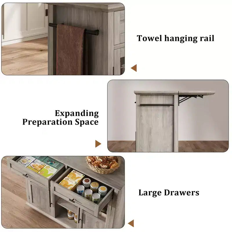 Cassetto portaoggetti, Mobiletto contenitore pieghevole da cucina con piano pieghevole - 2 ante in vetro, portaspezie, portasciugamani per soggiorno, cucina