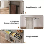 Cassetto portaoggetti, Mobiletto contenitore pieghevole da cucina con piano pieghevole - 2 ante in vetro, portaspezie, portasciugamani per soggiorno, cucina