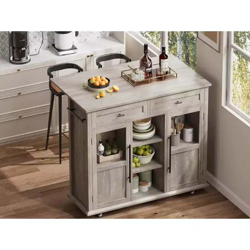Cassetto portaoggetti, Mobiletto contenitore pieghevole da cucina con piano pieghevole - 2 ante in vetro, portaspezie, portasciugamani per soggiorno, cucina