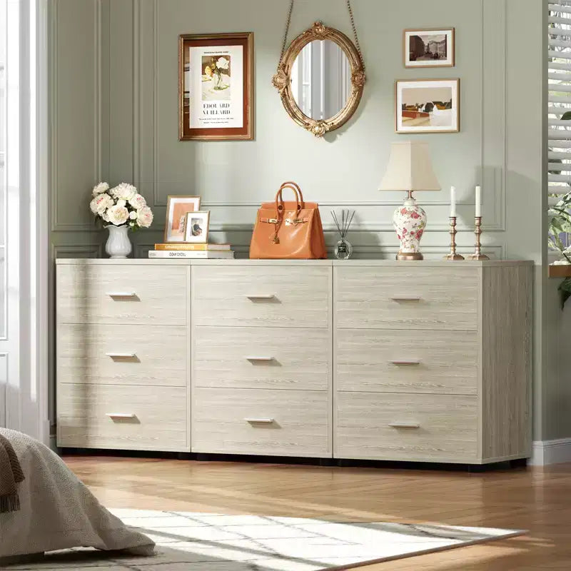 Besiost Set di 2 cassettiere in legno con 3 cassetti, armadietto e comodino