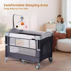 JOYMOR Box 5 in 1 con Culla, Fasciatoio per Neonati, Box Portatile per Neonati e Bambini (Grigio)