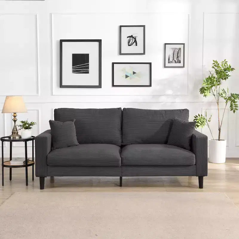MAYEERTY Wooden Frame 3 Seat Sofa Modern Comfortable Upholstered for Living Room Bedroom Black