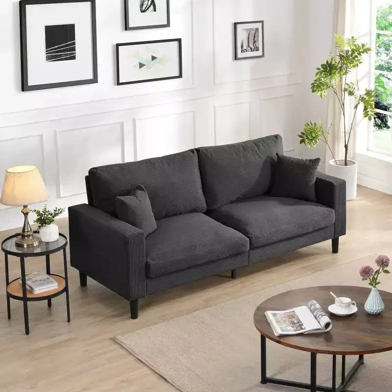 Divano a 3 Posti MAYEERTY con Struttura in Legno, Moderno e Confortevole, Imbottito, per Soggiorno e Camera da Letto, Nero