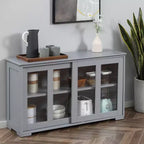 Credenza da buffet, mobile bar impilabile con ante scorrevoli in vetro e ripiano regolabile