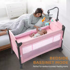 JOYMOR Culla per neonati da comodino, Culla per neonati, Box convertibile, Lettino da viaggio pieghevole rapido, Ruote e freno, Borsa per il trasporto per bambini e bambine (Rosa)