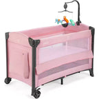 JOYMOR Culla per neonati da comodino, Culla per neonati, Box convertibile, Lettino da viaggio pieghevole rapido, Ruote e freno, Borsa per il trasporto per bambini e bambine (Rosa)