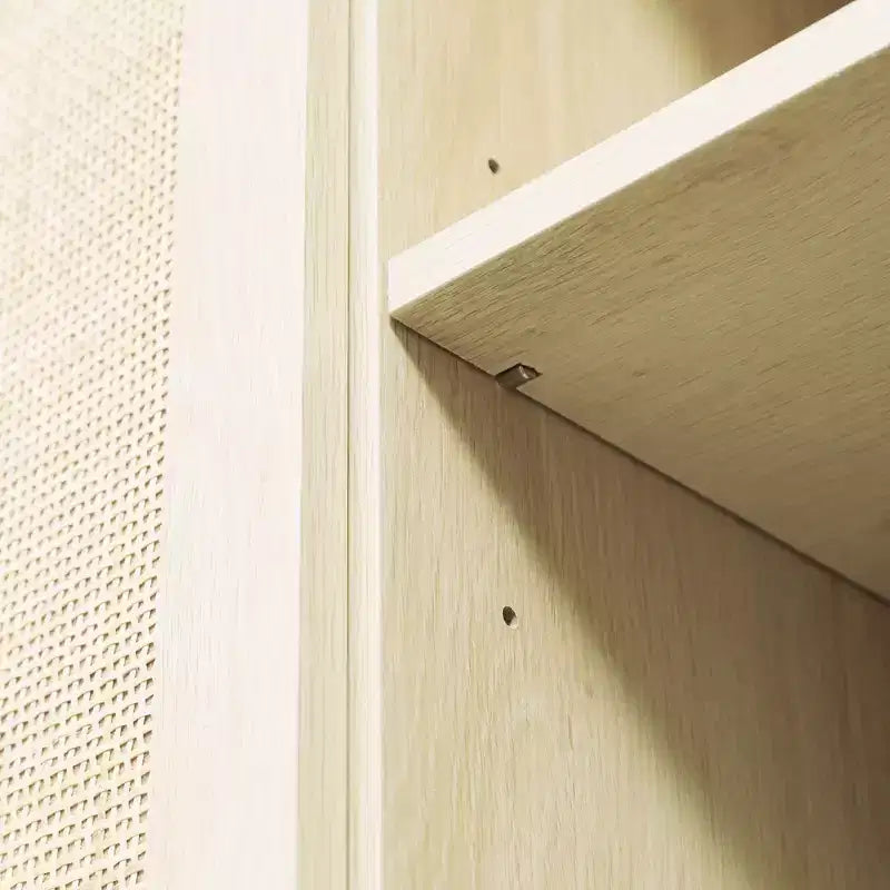 Mobile da Cucina Boho, Credenza con 3 Ante in Rattan e Ripiani Regolabili per la Sala da Pranzo