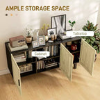 Mobile da Cucina Boho, Credenza con 3 Ante in Rattan e Ripiani Regolabili per la Sala da Pranzo