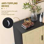 Mobile da Cucina Boho, Credenza con 3 Ante in Rattan e Ripiani Regolabili per la Sala da Pranzo