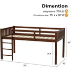 JOYMOR Letto a Soppalco Basso Singolo con Scale, Letto a Soffitta in Legno per Bambini, Struttura Letto Singolo in Legno di Pino, Nessuna Rete a Molle Necessaria, Espresso