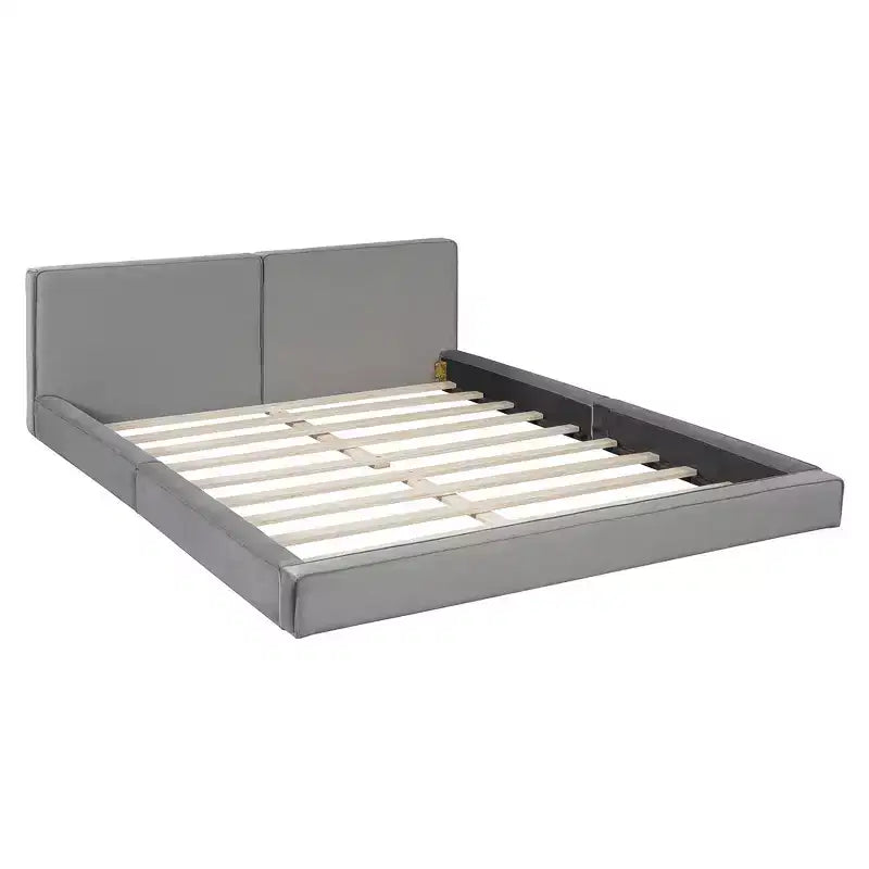Letto a piattaforma Whisen Queen Size in velluto con testiera imbottita e telaio solido, facile da montare