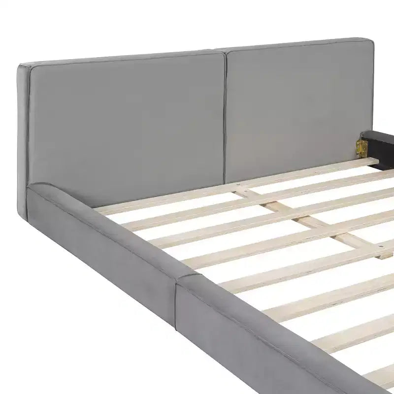 Letto a piattaforma Whisen Queen Size in velluto con testiera imbottita e telaio solido, facile da montare