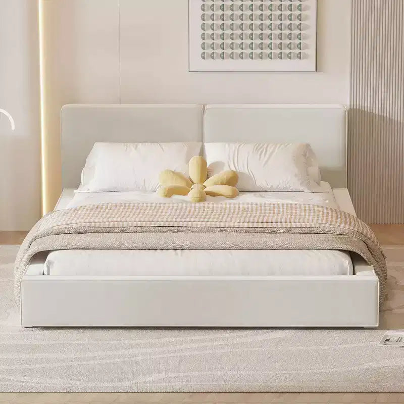 Letto a piattaforma Whisen Queen Size in velluto con testiera imbottita e telaio solido, facile da montare