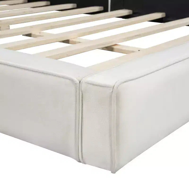 Letto a piattaforma Whisen Queen Size in velluto con testiera imbottita e telaio solido, facile da montare