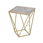 Tavolino Homy Casa con Struttura Geometrica in Ferro e Piano Effetto Marmo, Oro