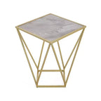 Tavolino Homy Casa con Struttura Geometrica in Ferro e Piano Effetto Marmo, Oro