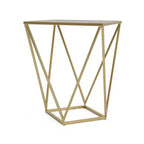 Tavolino Homy Casa con Struttura Geometrica in Ferro e Piano Effetto Marmo, Oro
