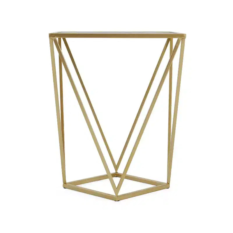 Tavolino Homy Casa con Struttura Geometrica in Ferro e Piano Effetto Marmo, Oro