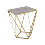 Tavolino Homy Casa con Struttura Geometrica in Ferro e Piano Effetto Marmo, Oro