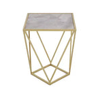 Tavolino Homy Casa con Struttura Geometrica in Ferro e Piano Effetto Marmo, Oro