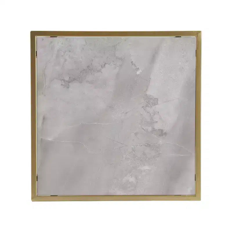 Tavolino Homy Casa con Struttura Geometrica in Ferro e Piano Effetto Marmo, Oro