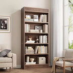 71 Farmhouse Tall Bookcase with 5 Tiers & Display Rack, Fluted Wood Bookshelf for Organized Storage in Living Room, Office, or Library