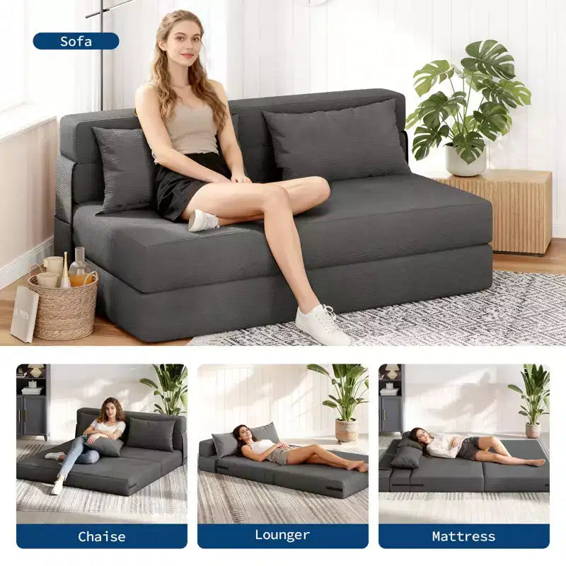 Divano letto 4 in 1 e poltrona letto pieghevole, divanetto convertibile in velluto a coste con cuscino per soggiorno, camera da letto o camera degli ospiti, grigio scuro