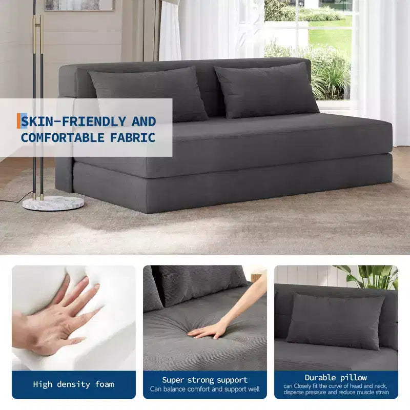 Divano letto 4 in 1 e poltrona letto pieghevole, divanetto convertibile in velluto a coste con cuscino per soggiorno, camera da letto o camera degli ospiti, grigio scuro