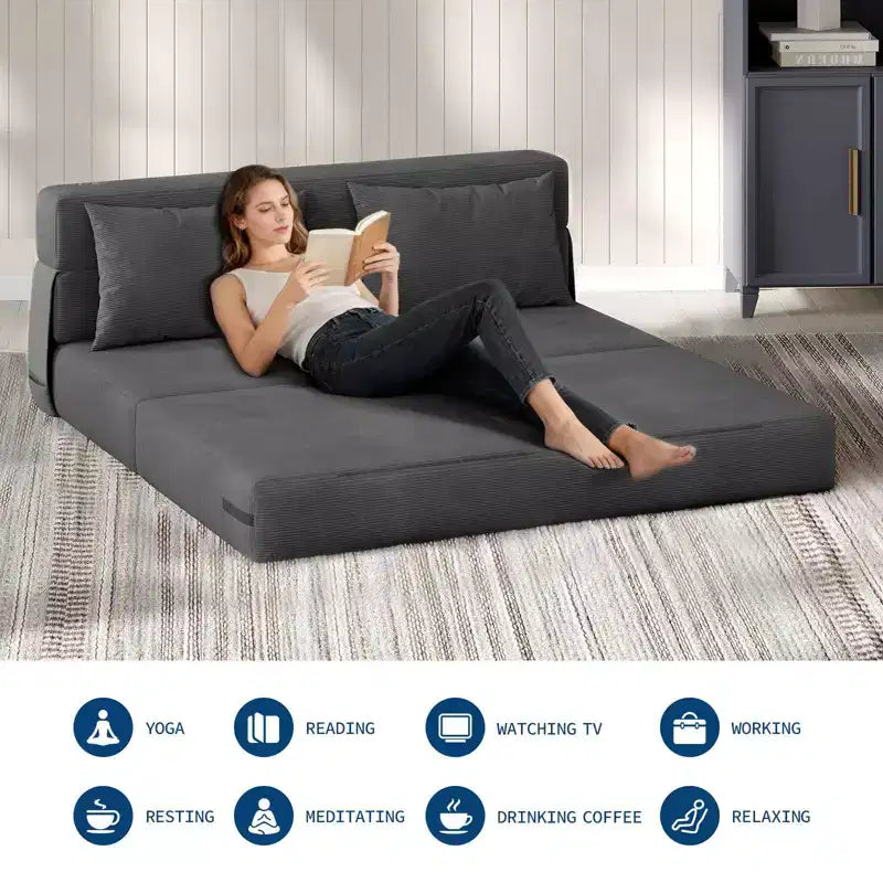 Divano letto 4 in 1 e poltrona letto pieghevole, divanetto convertibile in velluto a coste con cuscino per soggiorno, camera da letto o camera degli ospiti, grigio scuro