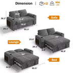 Divano letto a 3 modalità Dyonery Sale con contenitore e porte di ricarica - Montaggio senza attrezzi, schienale regolabile per piccoli spazi/appartamenti/dormitori