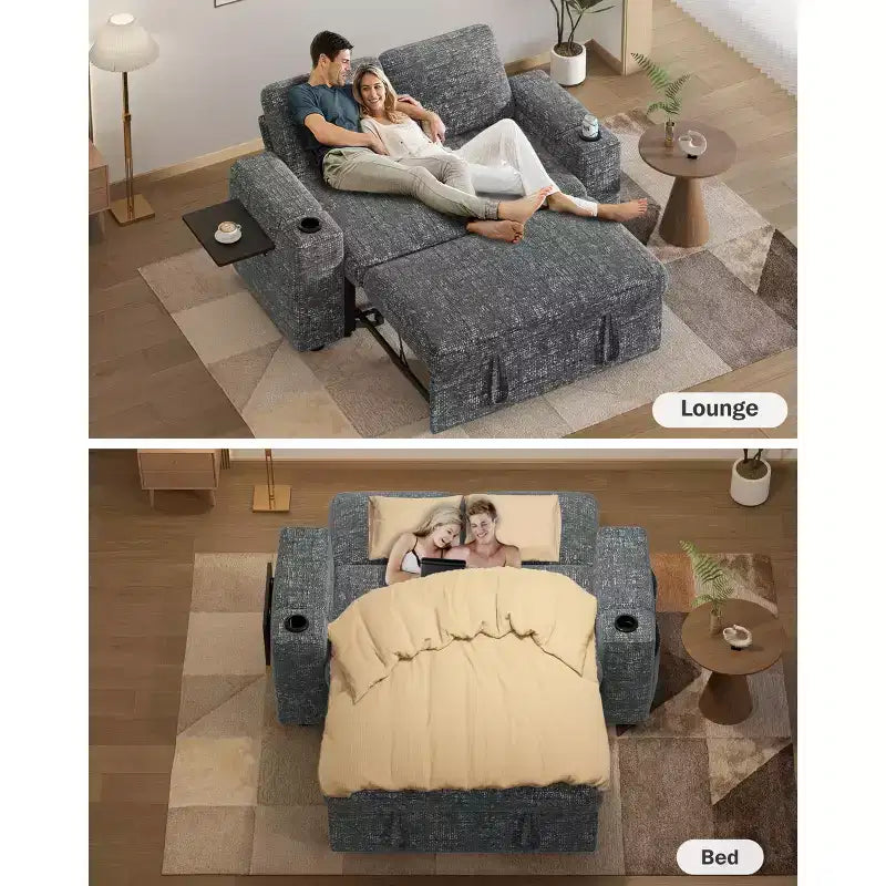Divano letto a 3 modalità Dyonery Sale con contenitore e porte di ricarica - Montaggio senza attrezzi, schienale regolabile per piccoli spazi/appartamenti/dormitori