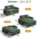 Divano letto a 3 modalità Dyonery Sale con contenitore e porte di ricarica - Montaggio senza attrezzi, schienale regolabile per piccoli spazi/appartamenti/dormitori