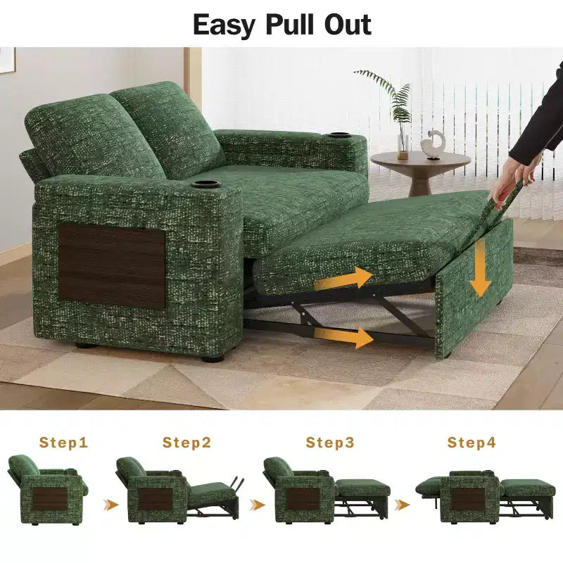Divano letto a 3 modalità Dyonery Sale con contenitore e porte di ricarica - Montaggio senza attrezzi, schienale regolabile per piccoli spazi/appartamenti/dormitori