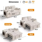 Divano letto a 3 modalità Dyonery Sale con contenitore e porte di ricarica - Montaggio senza attrezzi, schienale regolabile per piccoli spazi/appartamenti/dormitori