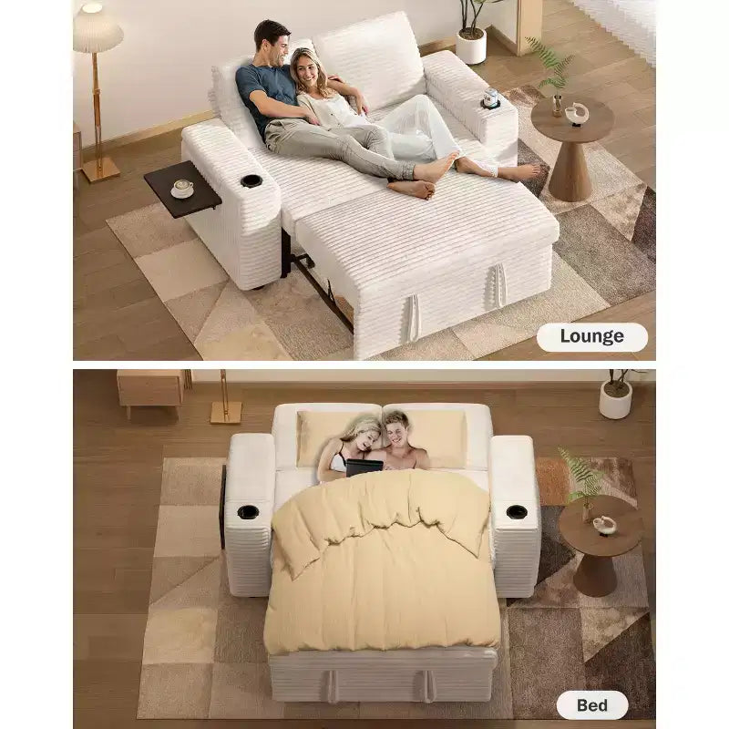 Divano letto a 3 modalità Dyonery Sale con contenitore e porte di ricarica - Montaggio senza attrezzi, schienale regolabile per piccoli spazi/appartamenti/dormitori