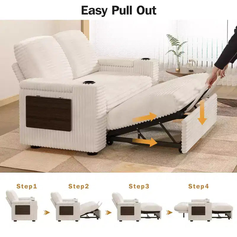 Divano letto a 3 modalità Dyonery Sale con contenitore e porte di ricarica - Montaggio senza attrezzi, schienale regolabile per piccoli spazi/appartamenti/dormitori