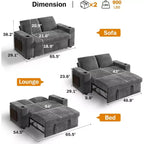 Divano letto a 3 modalità Dyonery Sale con contenitore e porte di ricarica - Montaggio senza attrezzi, schienale regolabile per piccoli spazi/appartamenti/dormitori