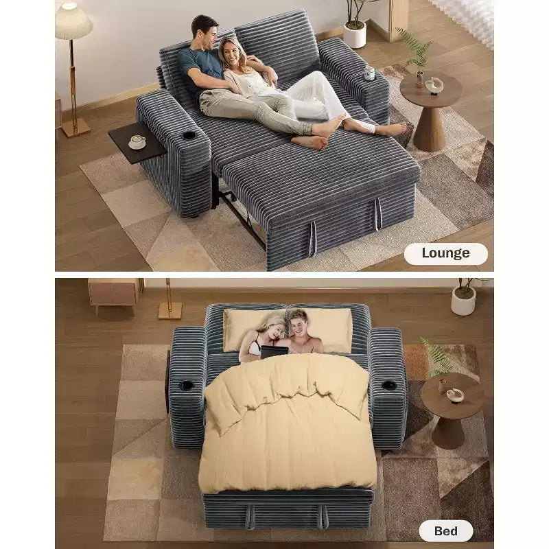 Divano letto a 3 modalità Dyonery Sale con contenitore e porte di ricarica - Montaggio senza attrezzi, schienale regolabile per piccoli spazi/appartamenti/dormitori