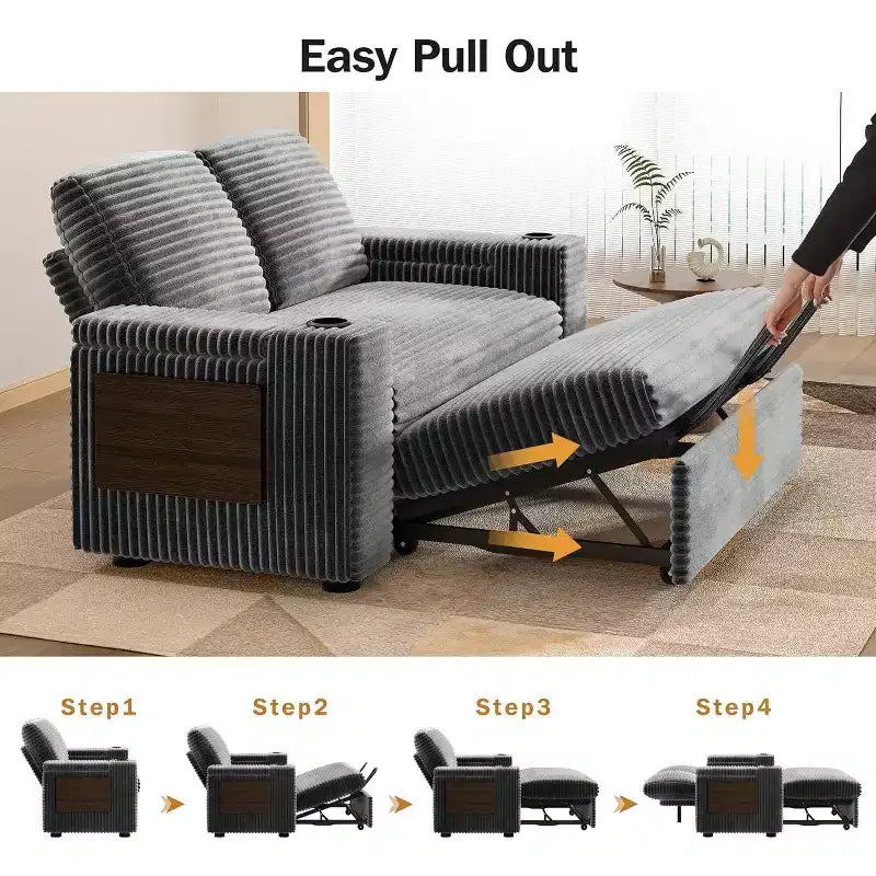 Divano letto a 3 modalità Dyonery Sale con contenitore e porte di ricarica - Montaggio senza attrezzi, schienale regolabile per piccoli spazi/appartamenti/dormitori