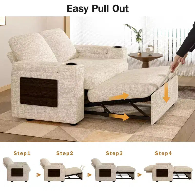 Divano letto a 3 modalità Dyonery Sale con contenitore e porte di ricarica - Montaggio senza attrezzi, schienale regolabile per piccoli spazi/appartamenti/dormitori