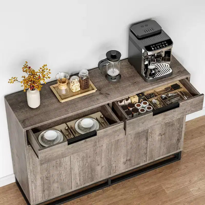 GustoWave Madia Credenza, 55 Pollici Grande Mobile Contenitore Moderno da Cucina con 2 Cassetti e 4 Ante, Tavolo Buffet per Caffè